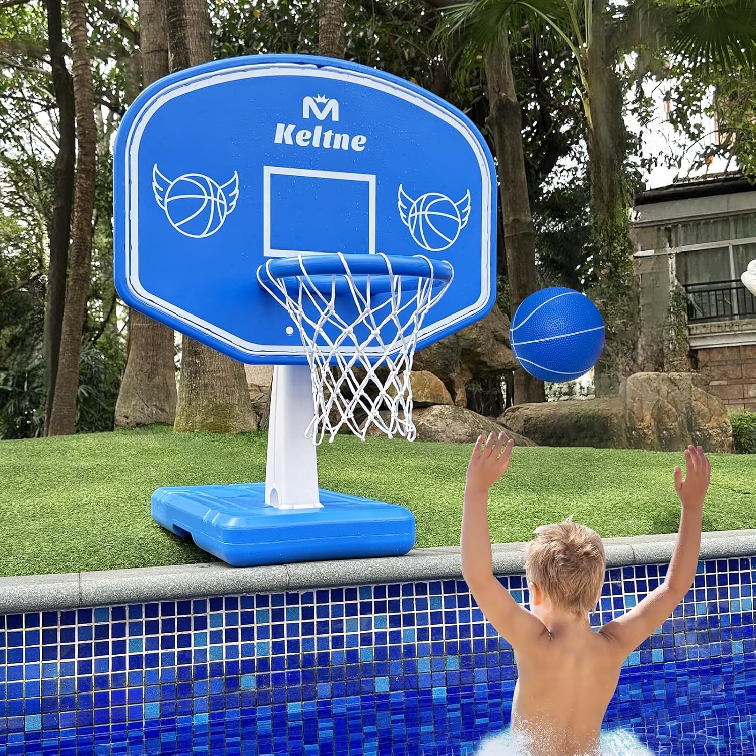 Basketball Hoop - 大型スイミングプールバスケットボールフープ、拡張された頑丈なベース付き、プールサイドのバスケットボールゲームに最適、ボール2個とポンプ付き、子供と大人向けの楽しい水遊び、夏の屋外エンターテイメント