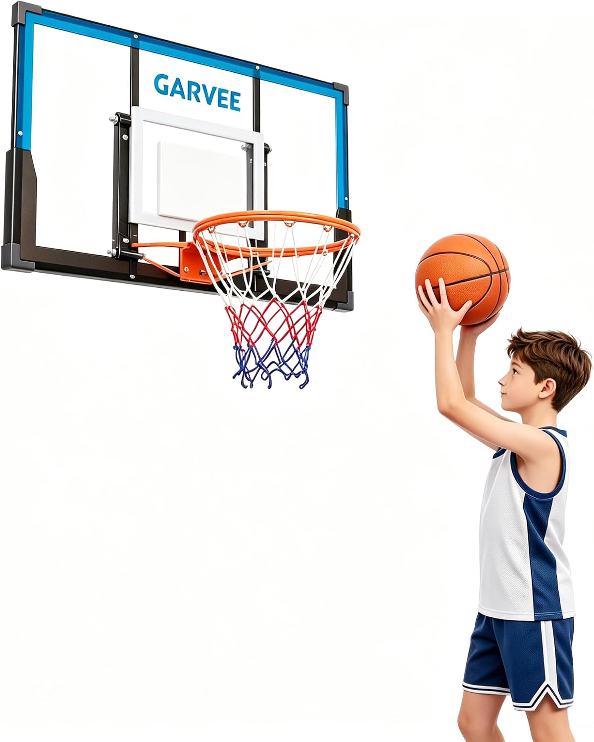 Basketball Hoop - タクレーキ 43.3インチ 壁掛け式バスケットボールゴール。スチール製のフレームとPEパッド入りのPC製バックボードを採用。屋内、屋外、家庭用ジム、車道、遊び場などに最適。