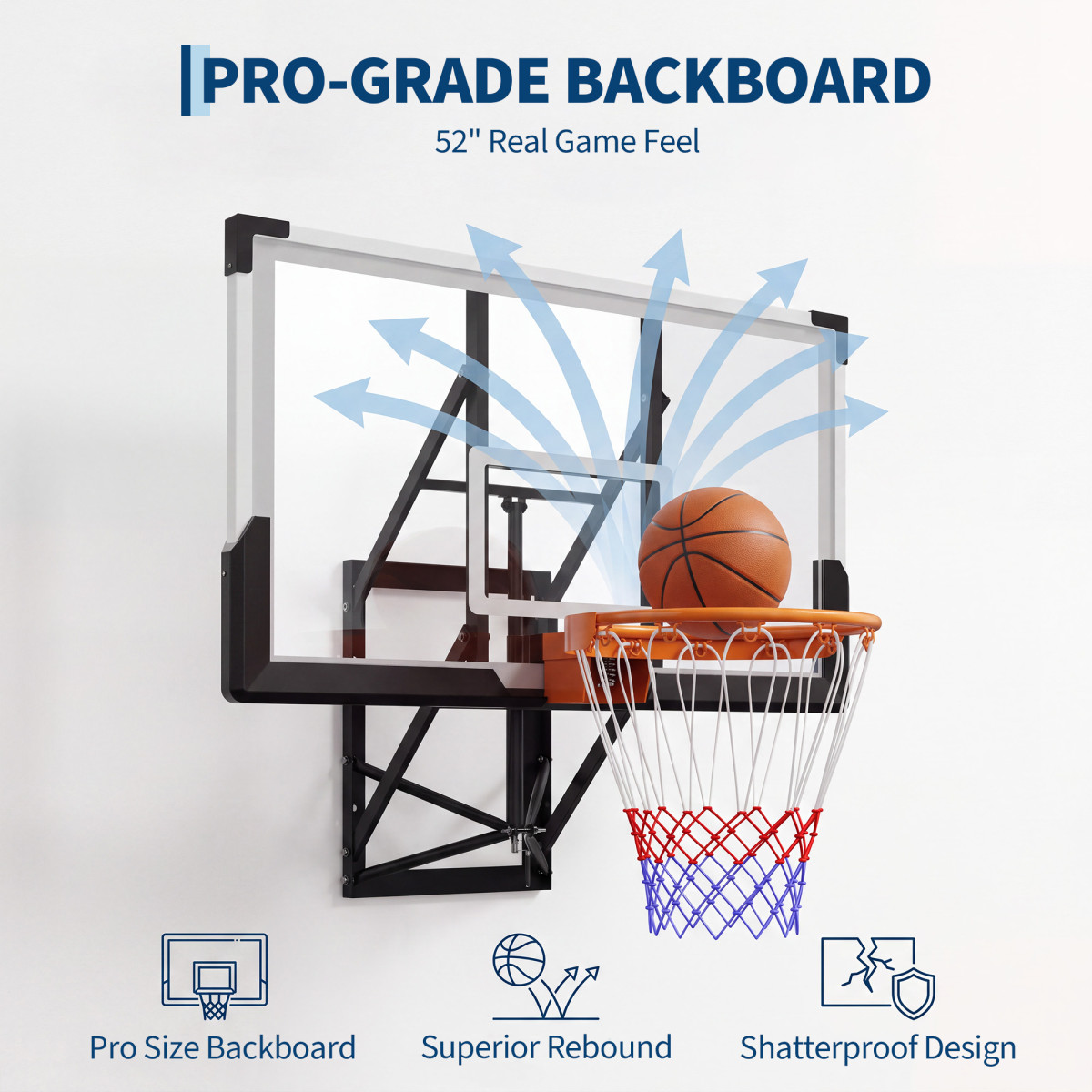 高さ調節可能な壁掛け式バスケットボールゴール – 52インチ - Basketball Hoop のレビューと価格